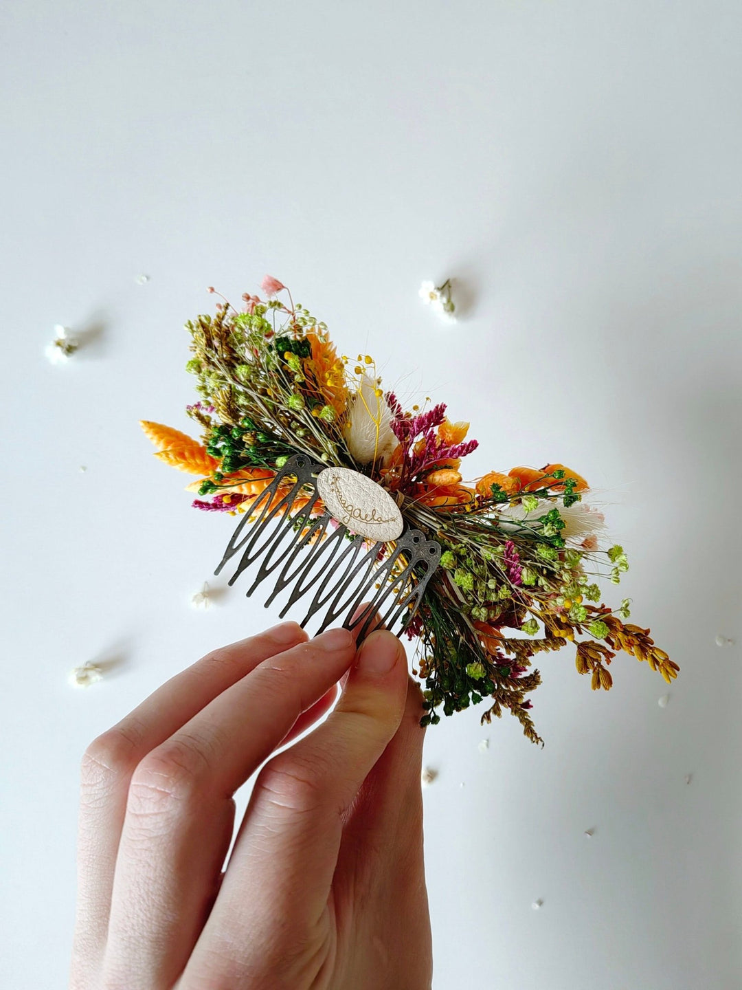 Burnt Orange Bridal Hair Comb: Preserved Flower Rustic Wedding Hair Vine – handmade floral hair accessory by magaela