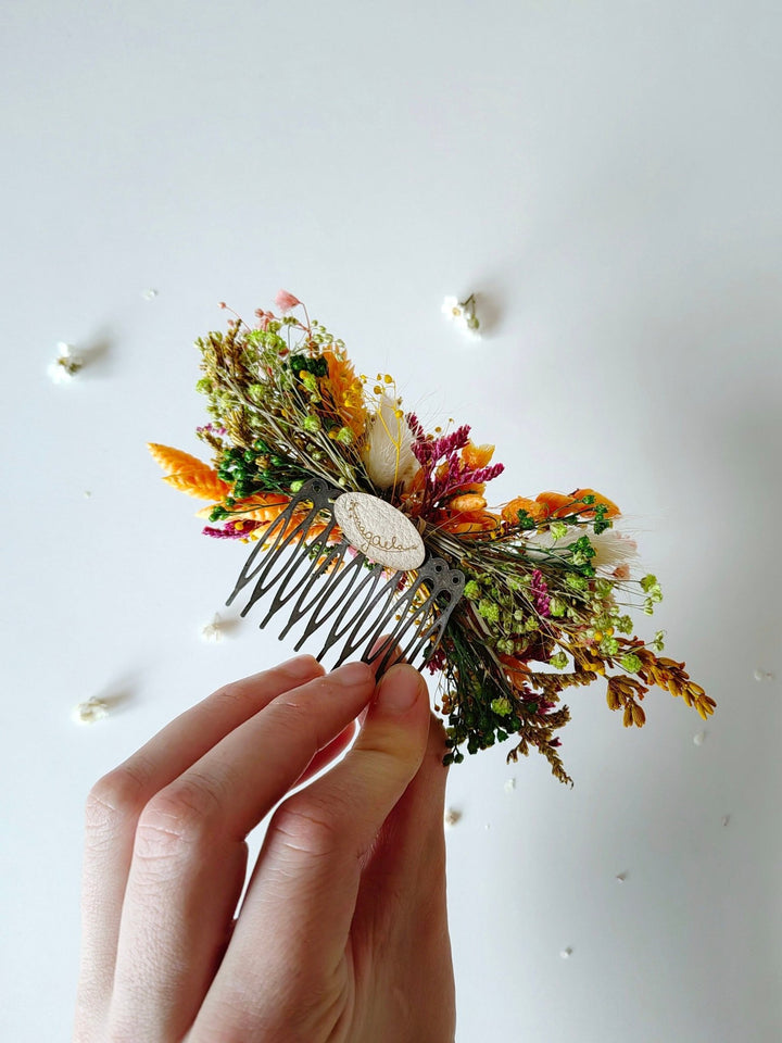 Burnt Orange Bridal Hair Comb: Preserved Flower Rustic Wedding Hair Vine – handmade floral hair accessory by magaela