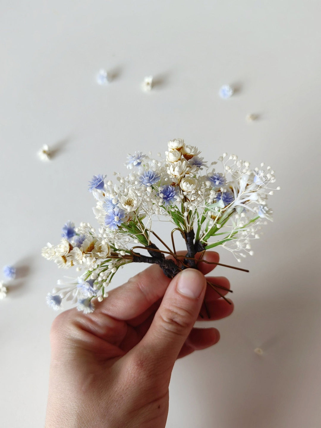Blue Baby's Breath Hair Pins: Cottagecore Bridal Hair Accessory – handmade floral hair accessory by magaela