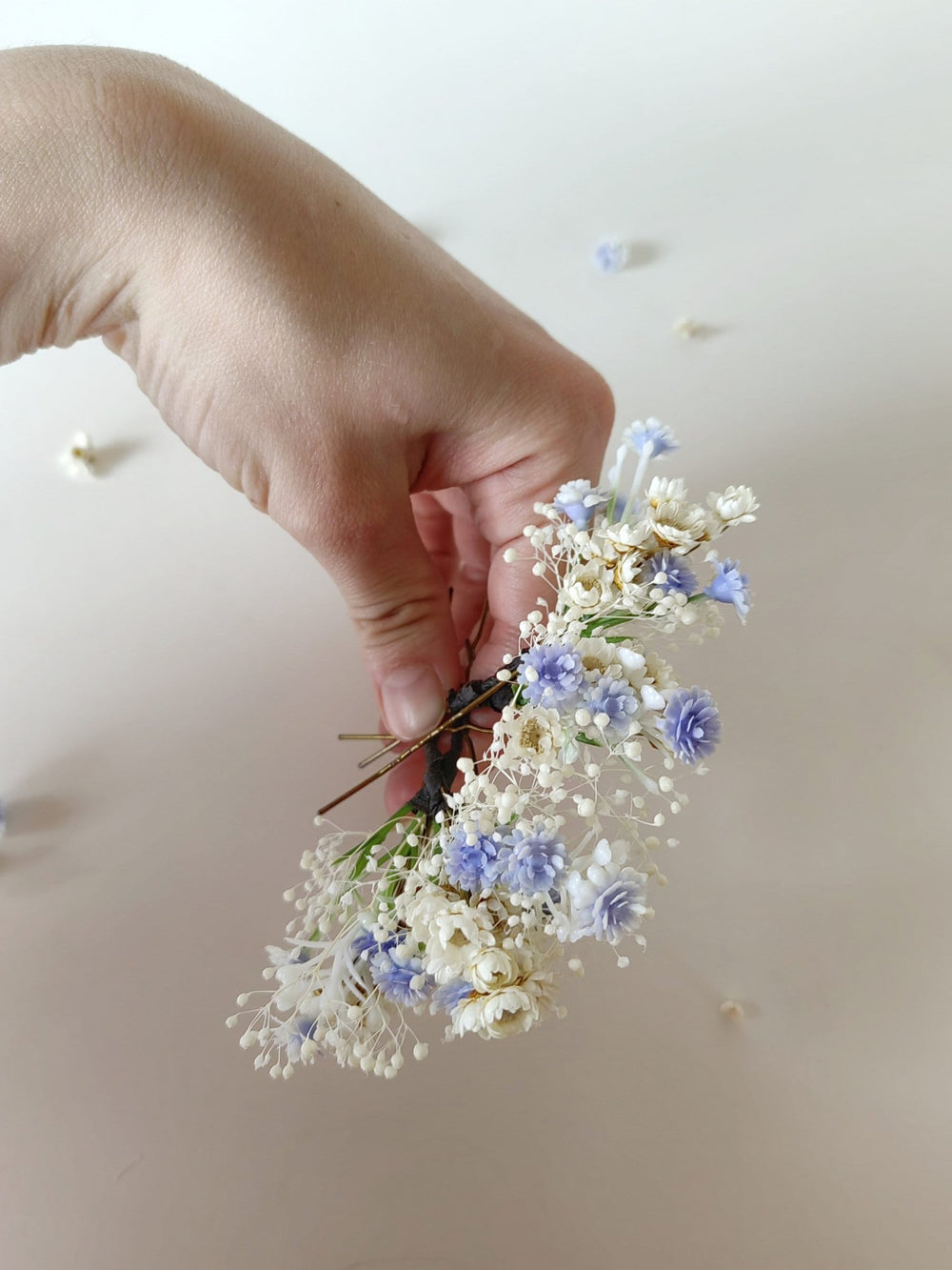 Blue Baby's Breath Hair Pins: Cottagecore Bridal Hair Accessory – handmade floral hair accessory by magaela