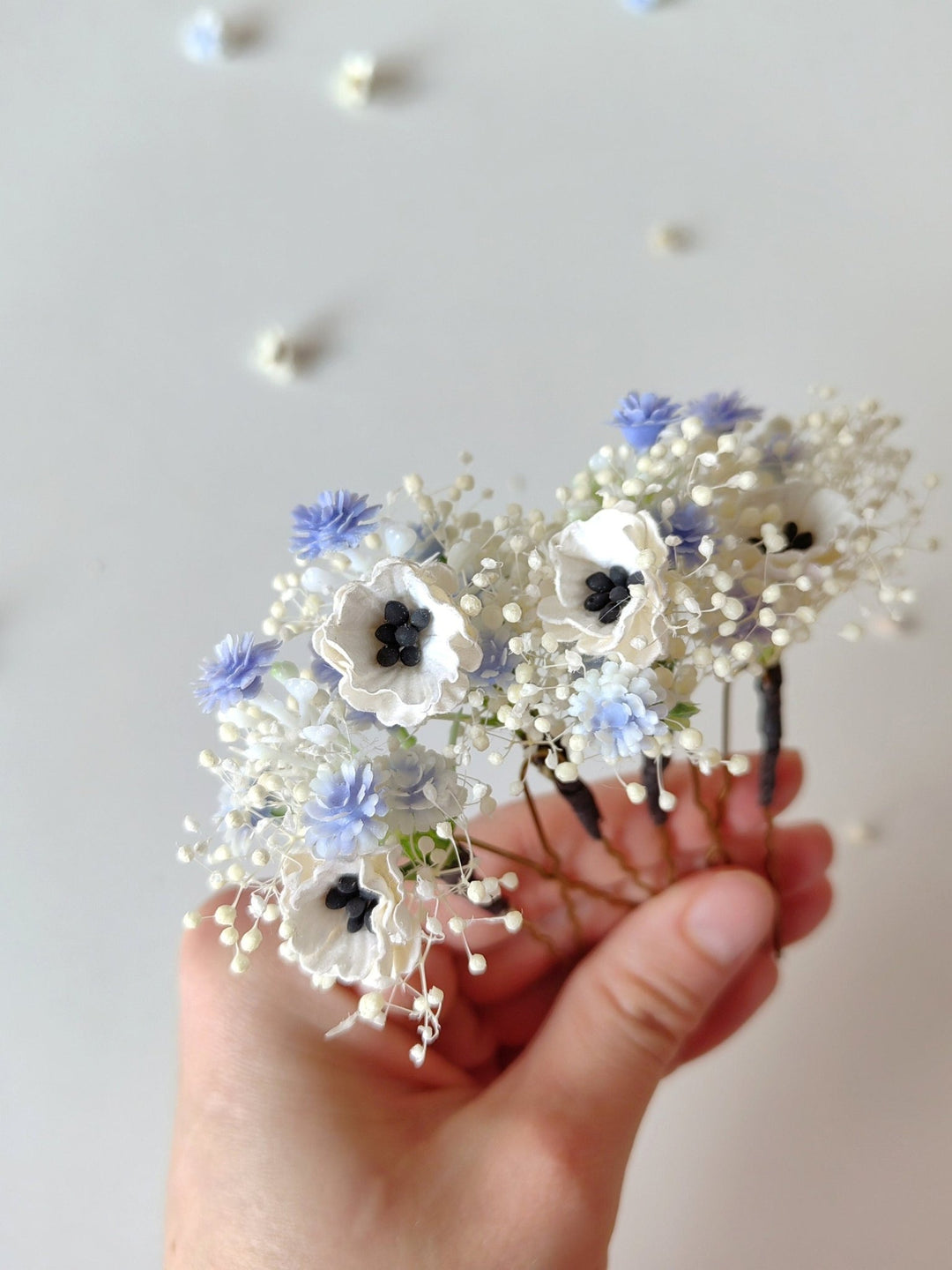 Anemone Flower Hair Pins: Baby Blue Wedding Hair Accessories – handmade floral hair accessory by magaela