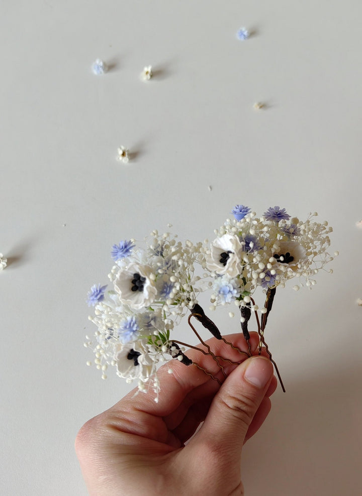 Anemone Flower Hair Pins: Baby Blue Wedding Hair Accessories – handmade floral hair accessory by magaela