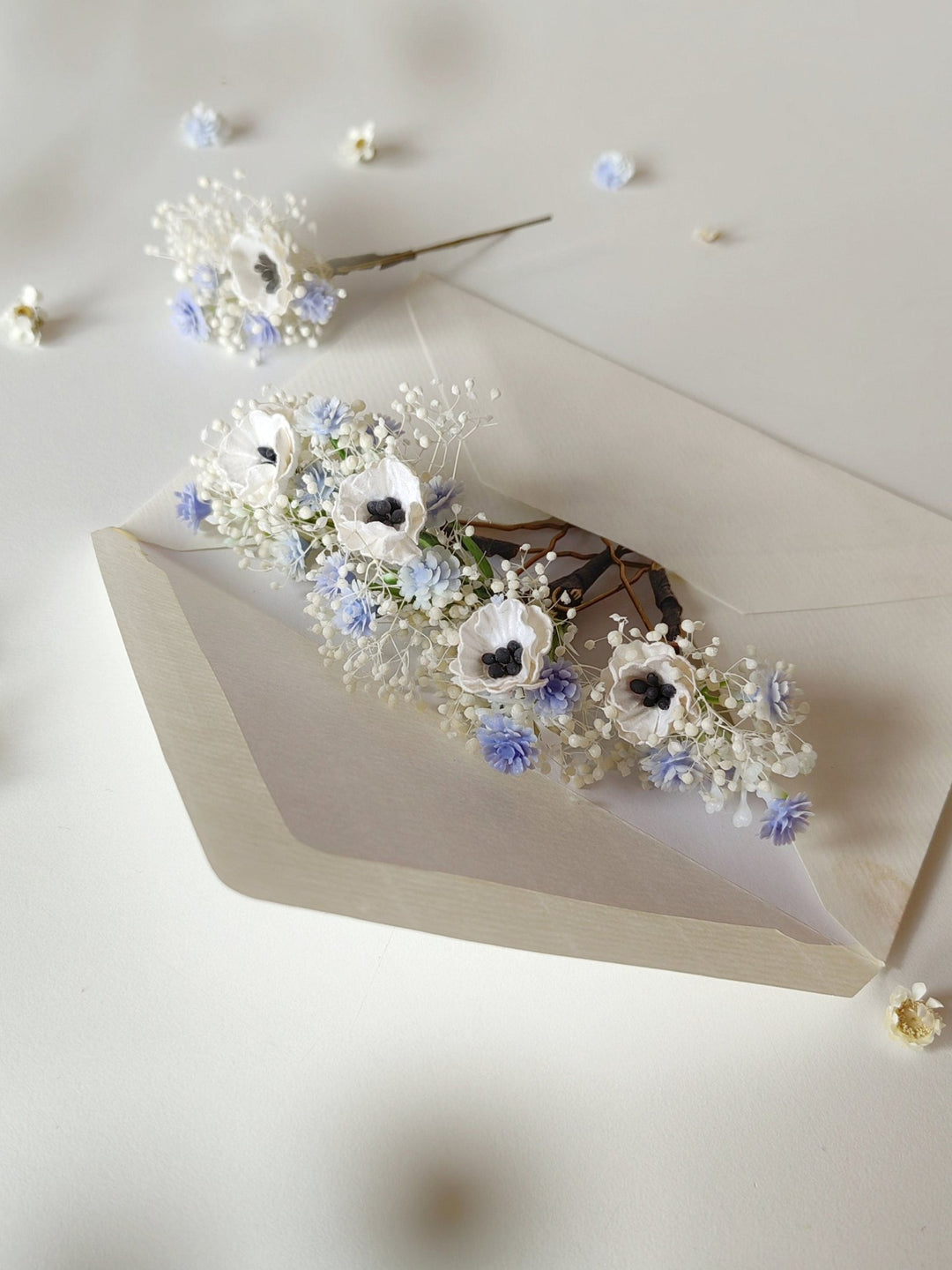 Anemone Flower Hair Pins: Baby Blue Wedding Hair Accessories – handmade floral hair accessory by magaela