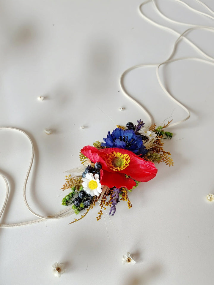 Poppy Flower Wedding Belt: Wildflower Bridal Accessories – handmade floral hair accessory by magaela