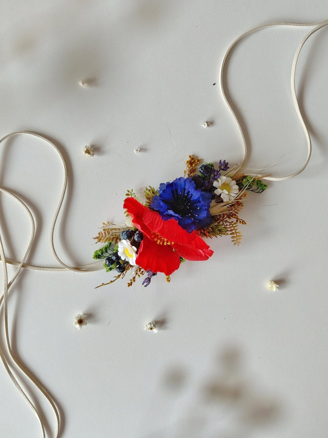 Poppy Flower Wedding Belt: Wildflower Bridal Accessories – handmade floral hair accessory by magaela