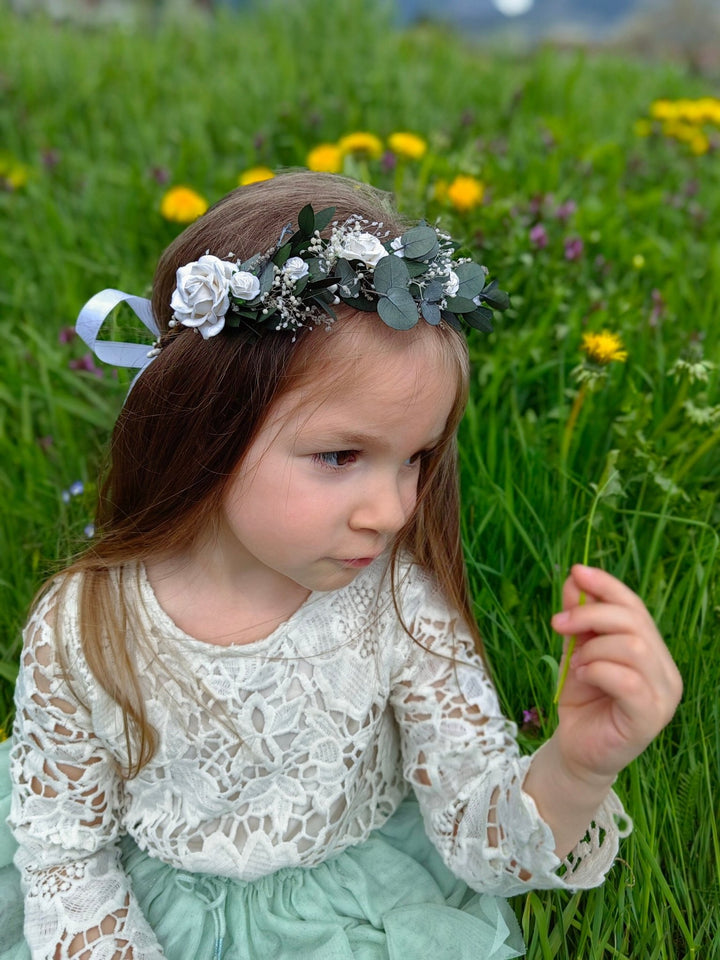 Mother's Day Matching set of hair wreaths for mum and daughter Greenery flower wreath Eucalyptus White roses Mom and daughter Family photo – handmade floral hair accessory by magaela