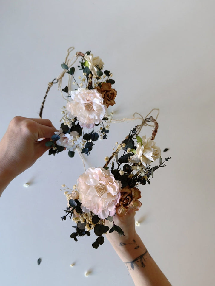 Mom and Daughter Boho Flower Crown Set: Rustic Wedding Hair Wreaths – handmade floral hair accessory by magaela