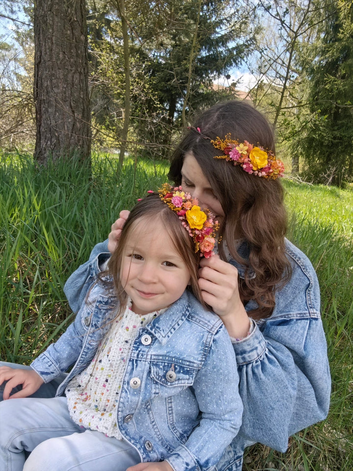 Floral Hair Wreath Set: Yellow & Pink Flower Crowns – handmade floral hair accessory by magaela
