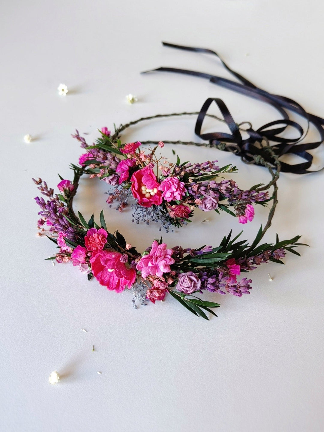 Mother & Daughter Magenta Flower Hair Wreath Set: Matching Floral Crowns – handmade floral hair accessory by magaela