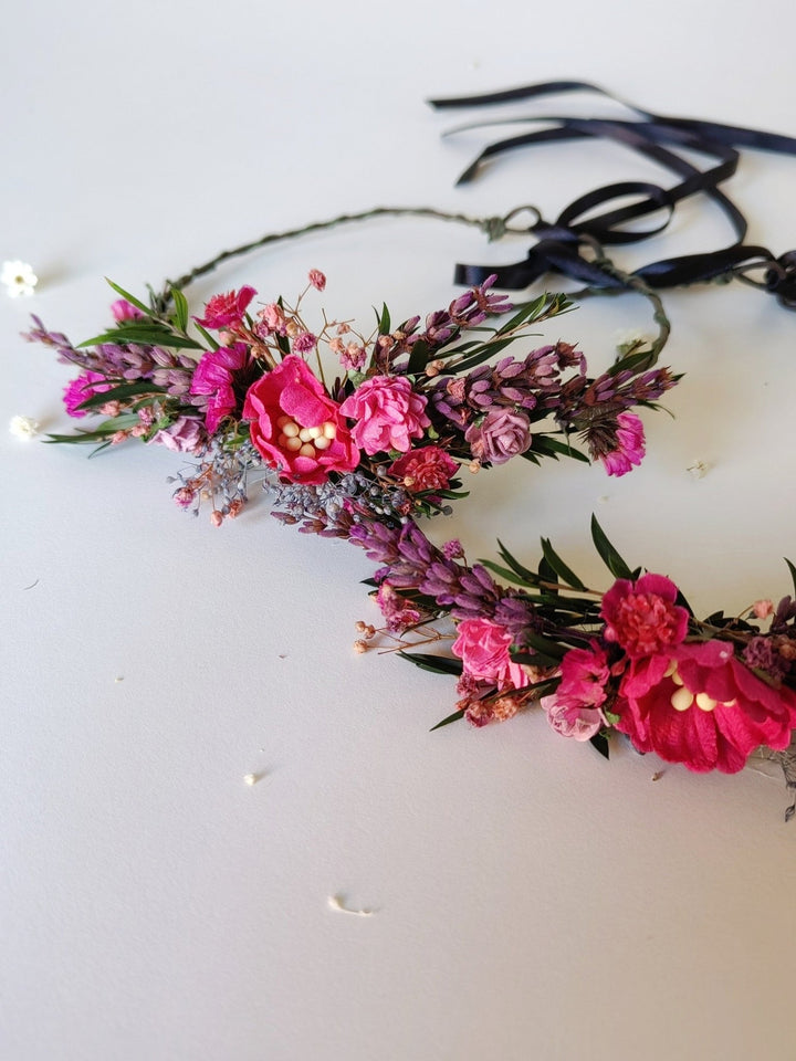 Mother & Daughter Magenta Flower Hair Wreath Set: Matching Floral Crowns – handmade floral hair accessory by magaela