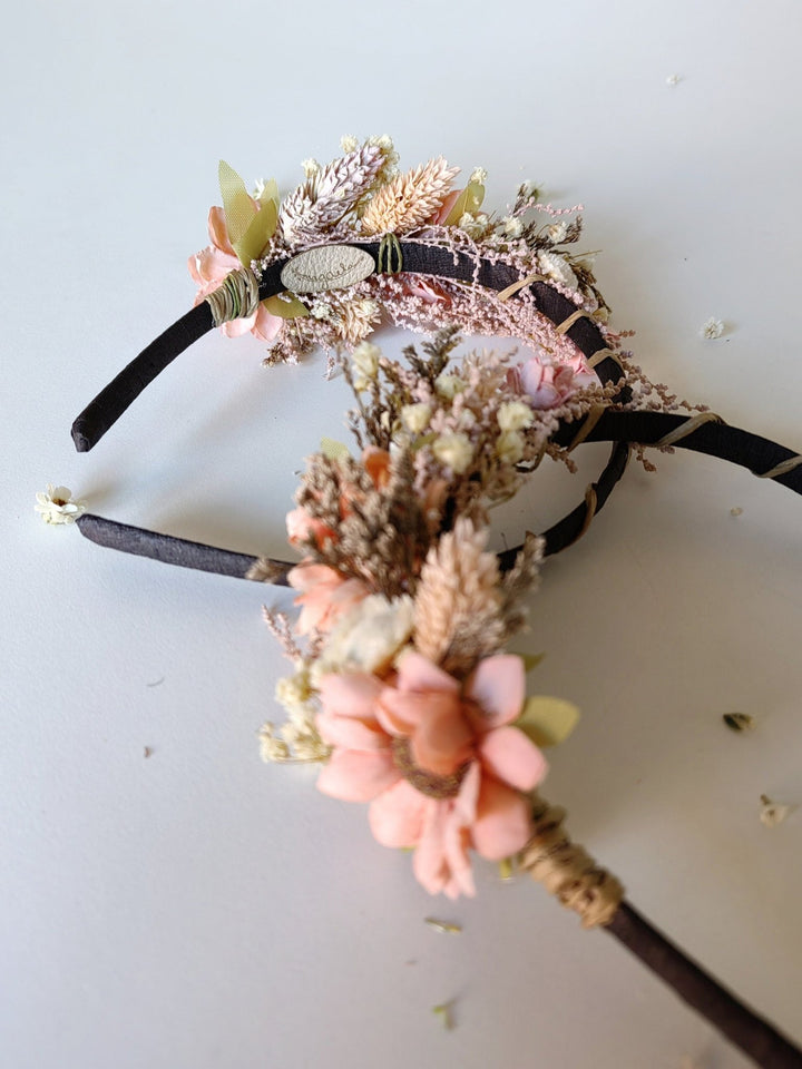 Boho Flower Headband: Peach Bridal Hair Accessory – handmade floral hair accessory by magaela