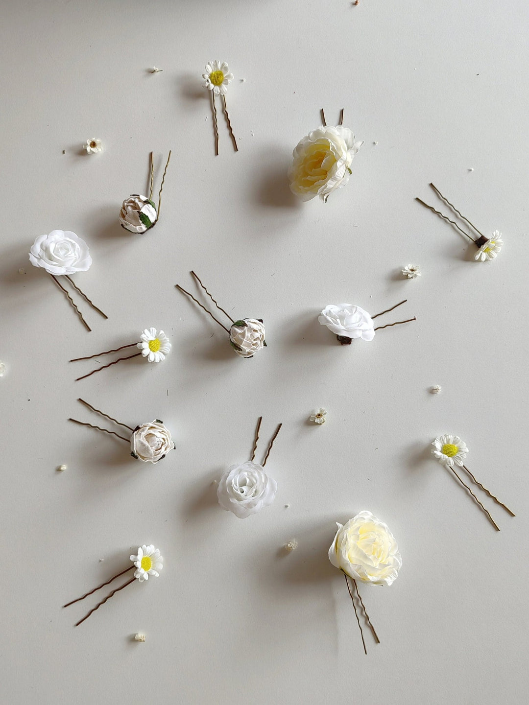 Boho Flower Hairpins: Rose & Peony Bridal Hair Accessories (Set of 13) – handmade floral hair accessory by magaela