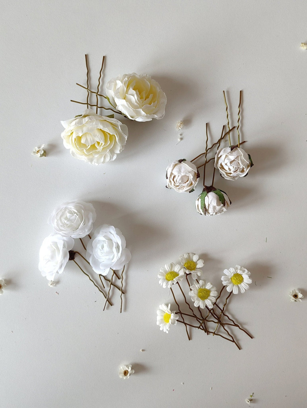 Boho Flower Hairpins: Rose & Peony Bridal Hair Accessories (Set of 13) – handmade floral hair accessory by magaela