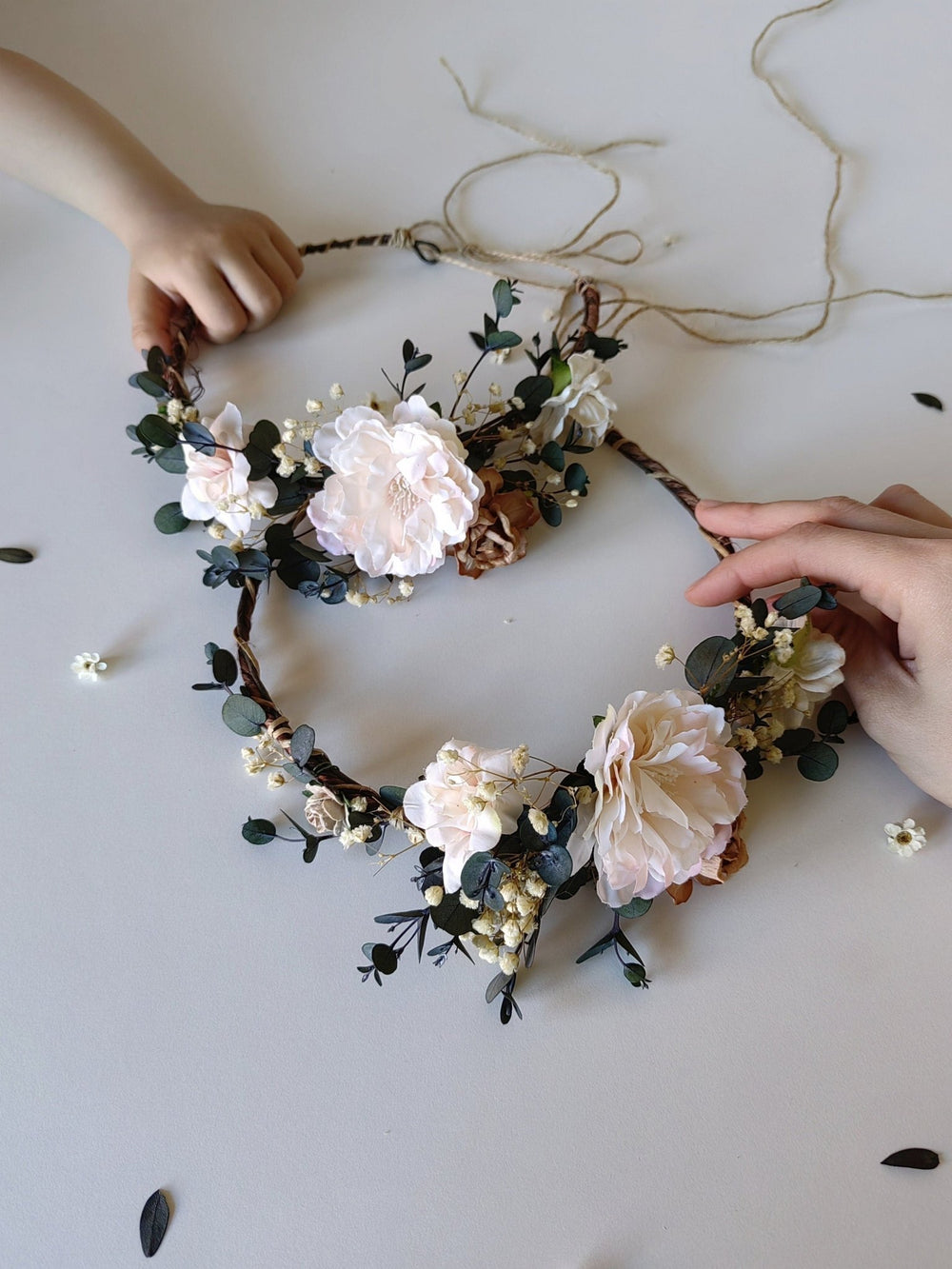 Mom and Daughter Boho Flower Crown Set: Rustic Wedding Hair Wreaths – handmade floral hair accessory by magaela