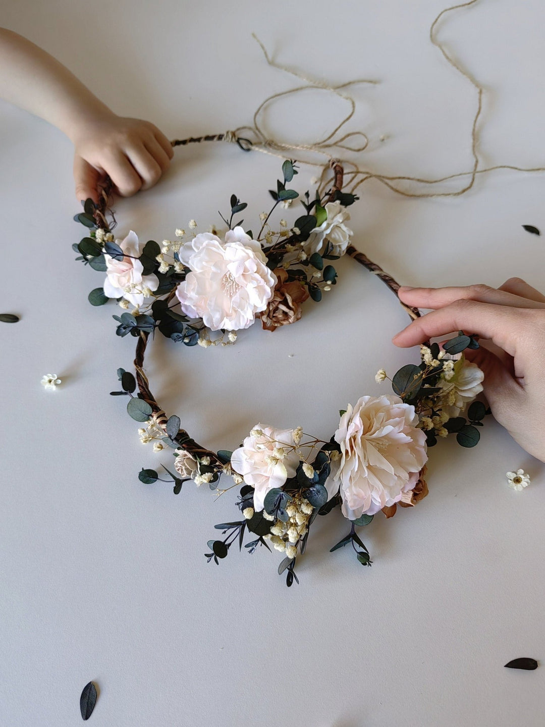 Mom and Daughter Boho Flower Crown Set: Rustic Wedding Hair Wreaths – handmade floral hair accessory by magaela