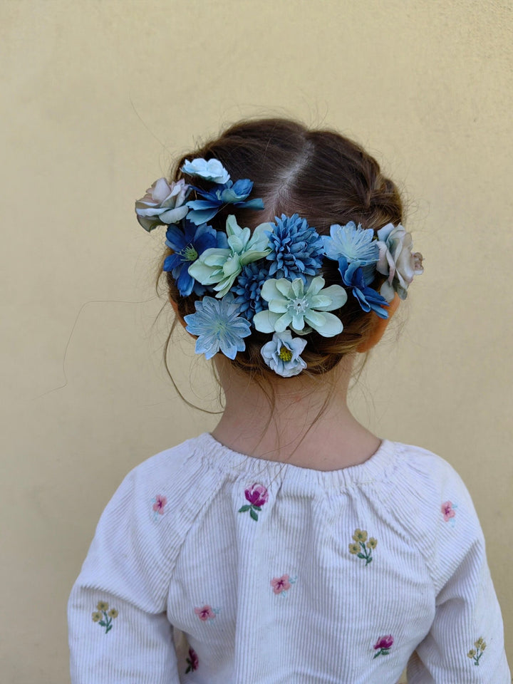 Blue Flower Hairpins: Boho Wedding Hair Accessories, Set of 14 – handmade floral hair accessory by magaela