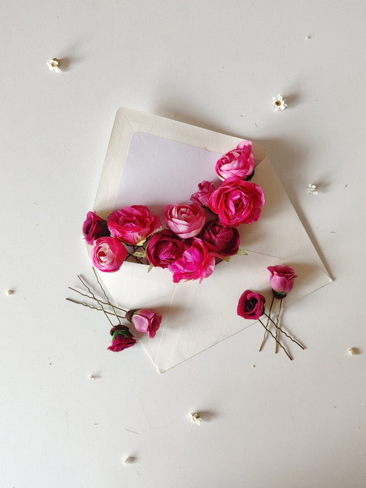 Magenta Peony Hair Pins: Bridal Flower Hairpiece Set – handmade floral hair accessory by magaela