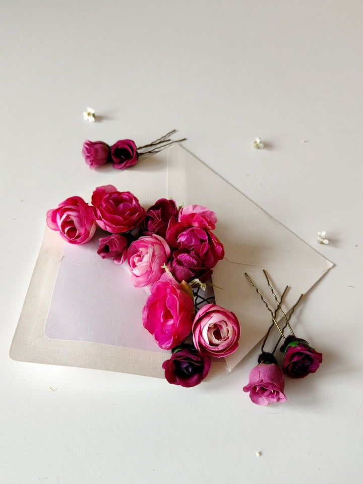 Magenta Peony Hair Pins: Bridal Flower Hairpiece Set – handmade floral hair accessory by magaela