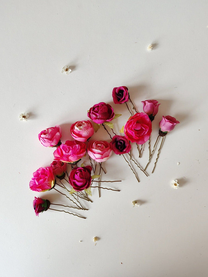 Magenta Peony Hair Pins: Bridal Flower Hairpiece Set – handmade floral hair accessory by magaela