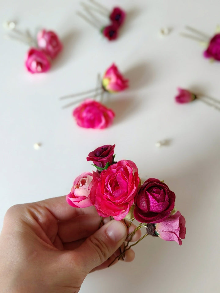 Magenta Peony Hair Pins: Bridal Flower Hairpiece Set – handmade floral hair accessory by magaela