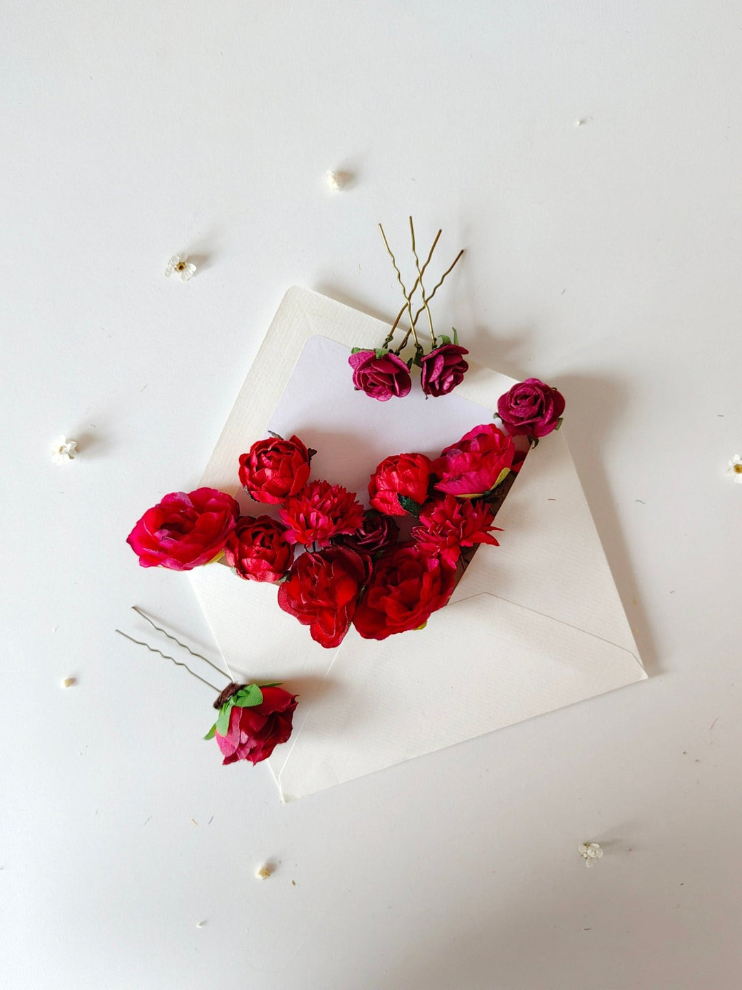 Red Burgundy Flower Hair Pins: Autumn Wedding Bridal Hair Accessories – handmade floral hair accessory by magaela