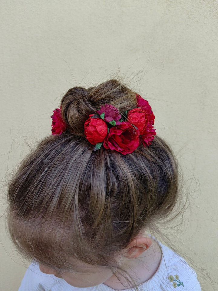 Red Burgundy Flower Hair Pins: Autumn Wedding Bridal Hair Accessories – handmade floral hair accessory by magaela
