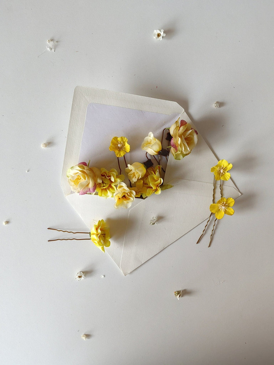 Yellow Flower Hair Pins: Spring Wedding Bridal Hair Accessories – handmade floral hair accessory by magaela