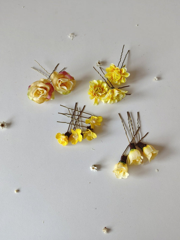 Yellow Flower Hair Pins: Spring Wedding Bridal Hair Accessories – handmade floral hair accessory by magaela