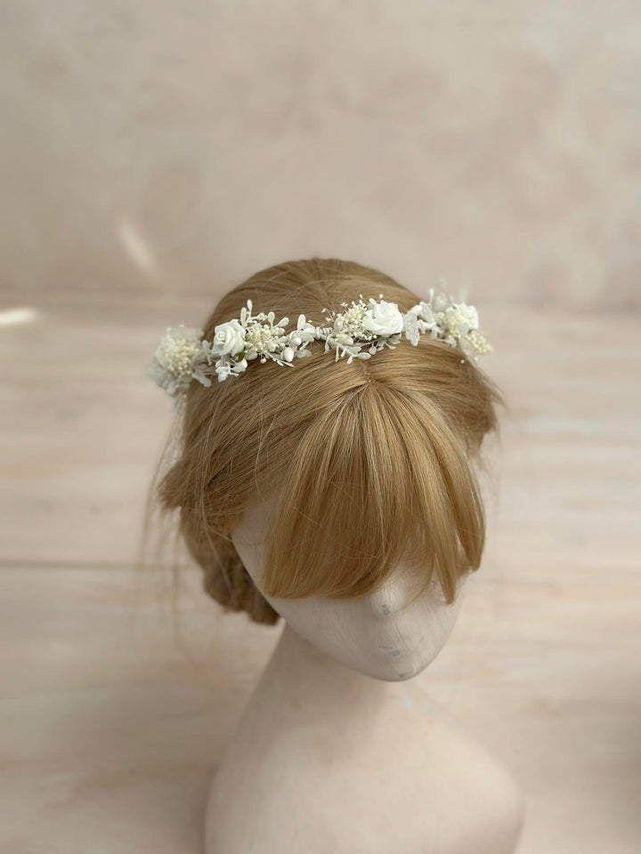 White Rose Communion Wreath: Flower Crown for Girls – handmade floral hair accessory by magaela