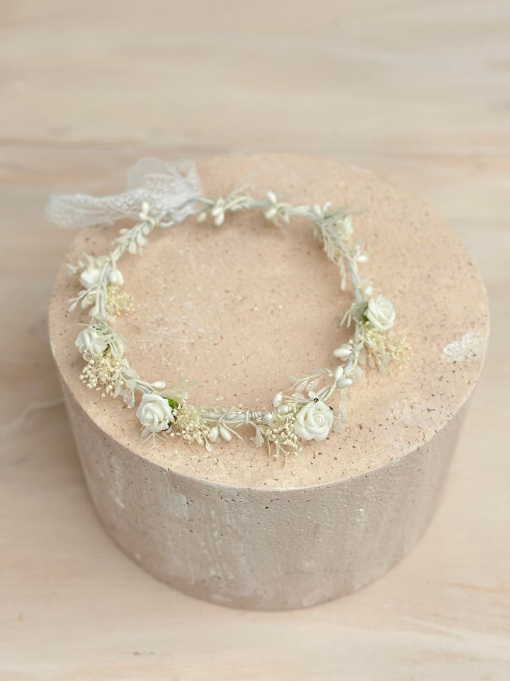 White Rose Communion Wreath: Flower Crown for Girls – handmade floral hair accessory by magaela