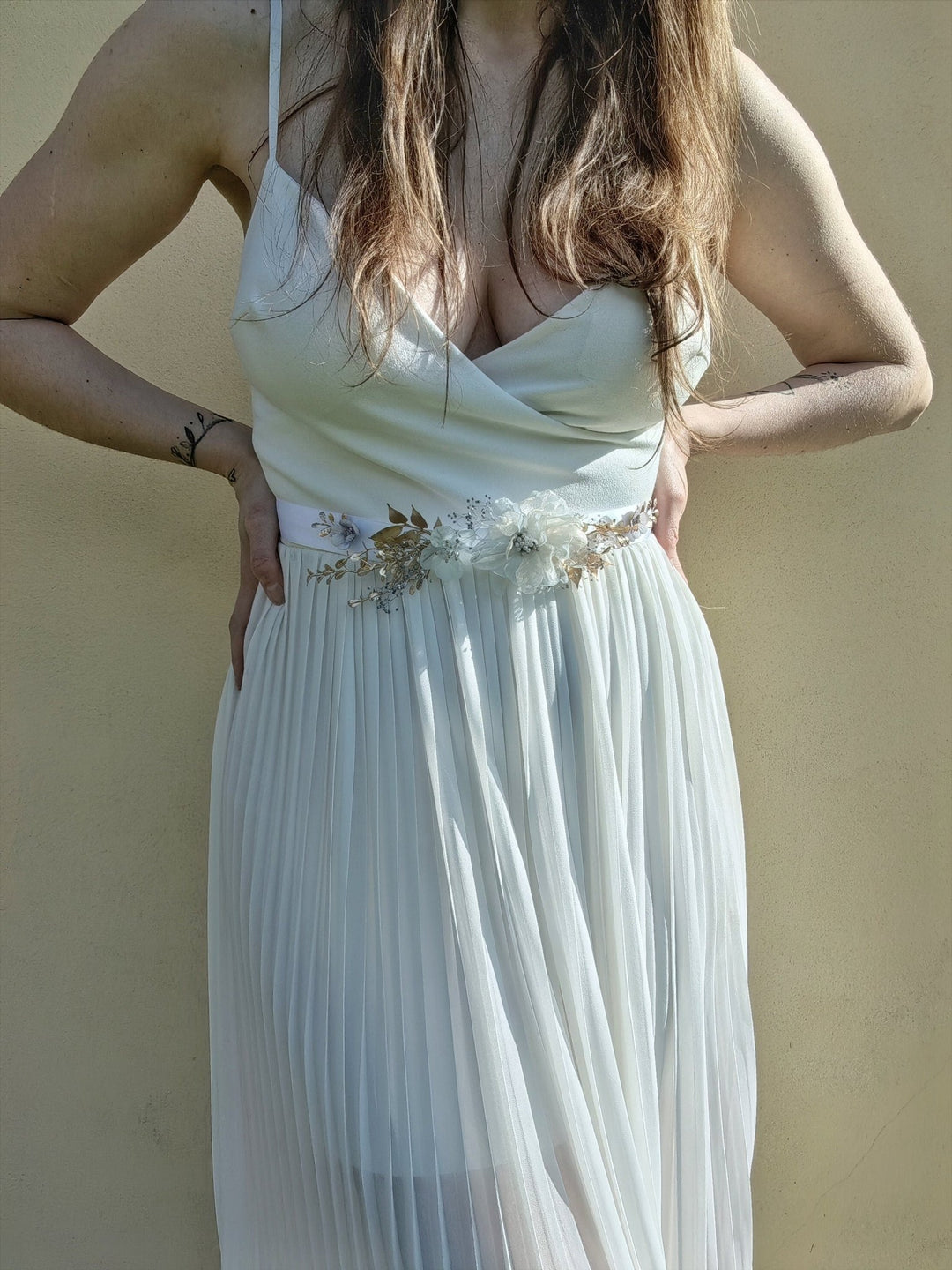 Vintage Mint & Gold Flower Belt: Cottagecore Bridal Accessory – handmade floral hair accessory by magaela