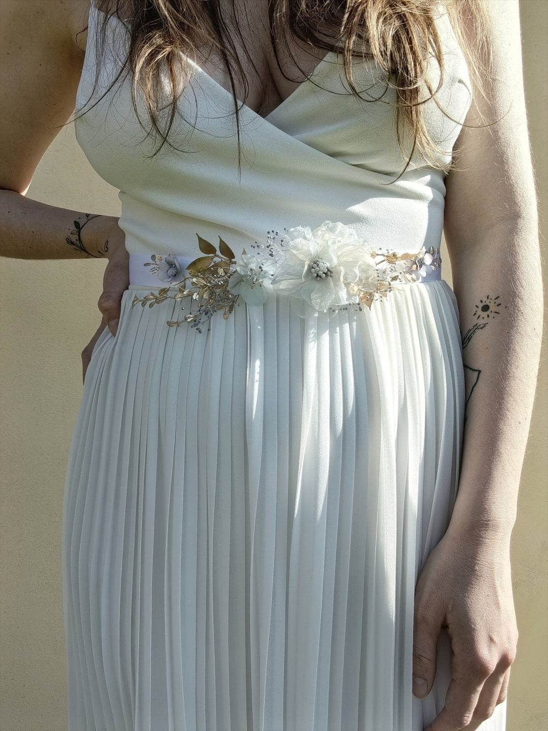 Vintage Mint & Gold Flower Belt: Cottagecore Bridal Accessory – handmade floral hair accessory by magaela