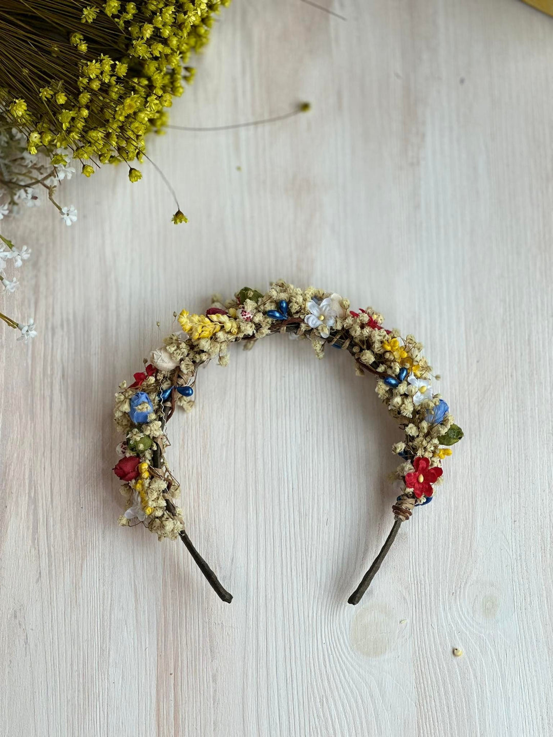 Folk Flower Headband: Slavic Wedding Hair Jewelry with Baby's Breath – handmade floral hair accessory by magaela