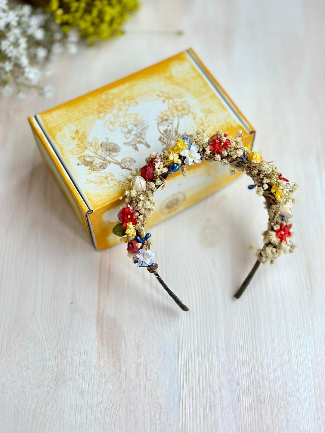 Folk Flower Headband: Slavic Wedding Hair Jewelry with Baby's Breath – handmade floral hair accessory by magaela