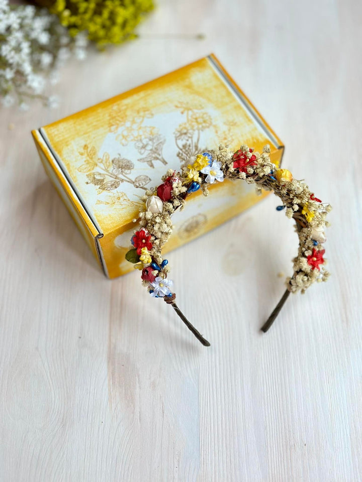 Folk Flower Headband: Slavic Wedding Hair Jewelry with Baby's Breath – handmade floral hair accessory by magaela