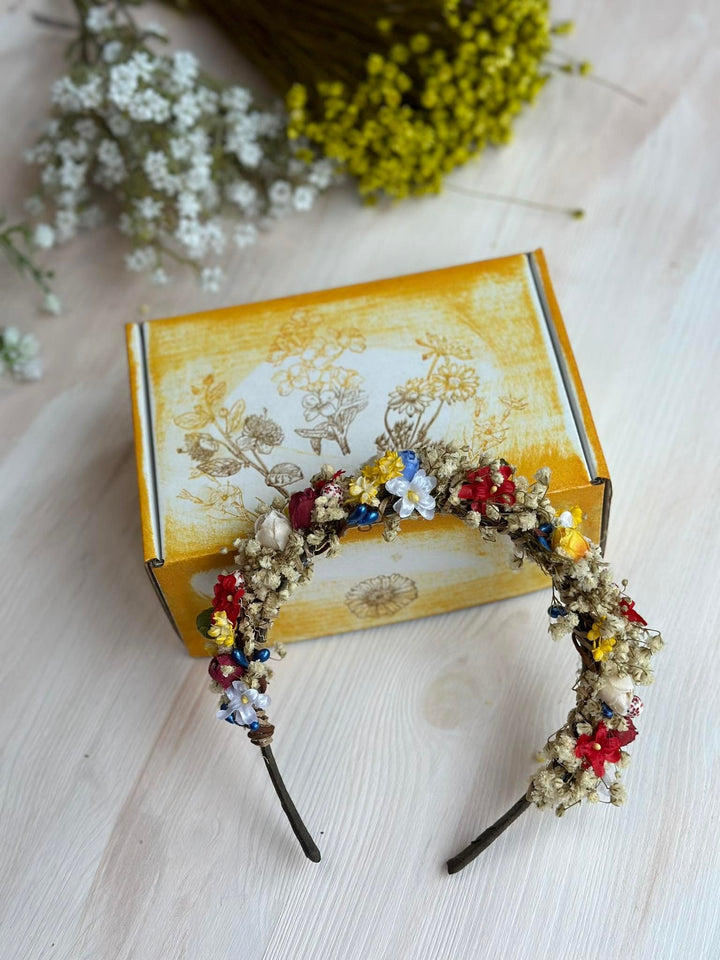 Folk Flower Headband: Slavic Wedding Hair Jewelry with Baby's Breath – handmade floral hair accessory by magaela