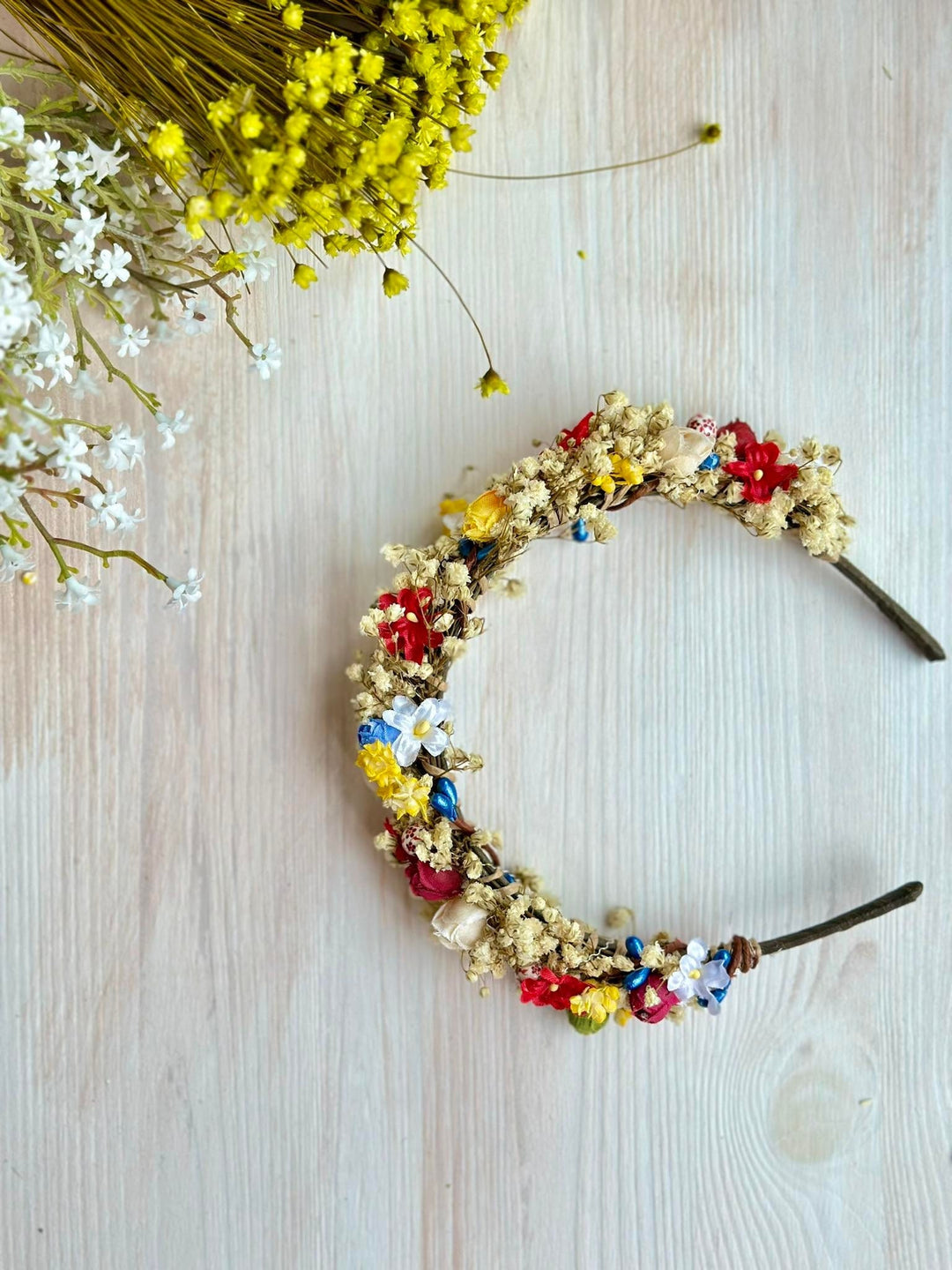 Folk Flower Headband: Slavic Wedding Hair Jewelry with Baby's Breath – handmade floral hair accessory by magaela