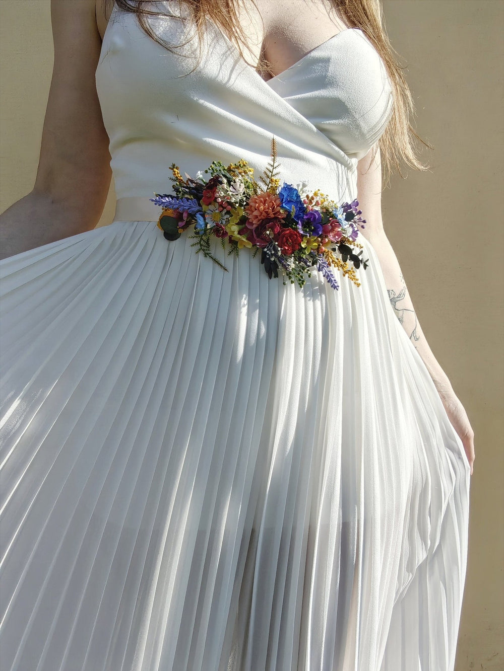 Wildflower Bridal Belt: Colorful Summer Wedding Sash – handmade floral hair accessory by magaela