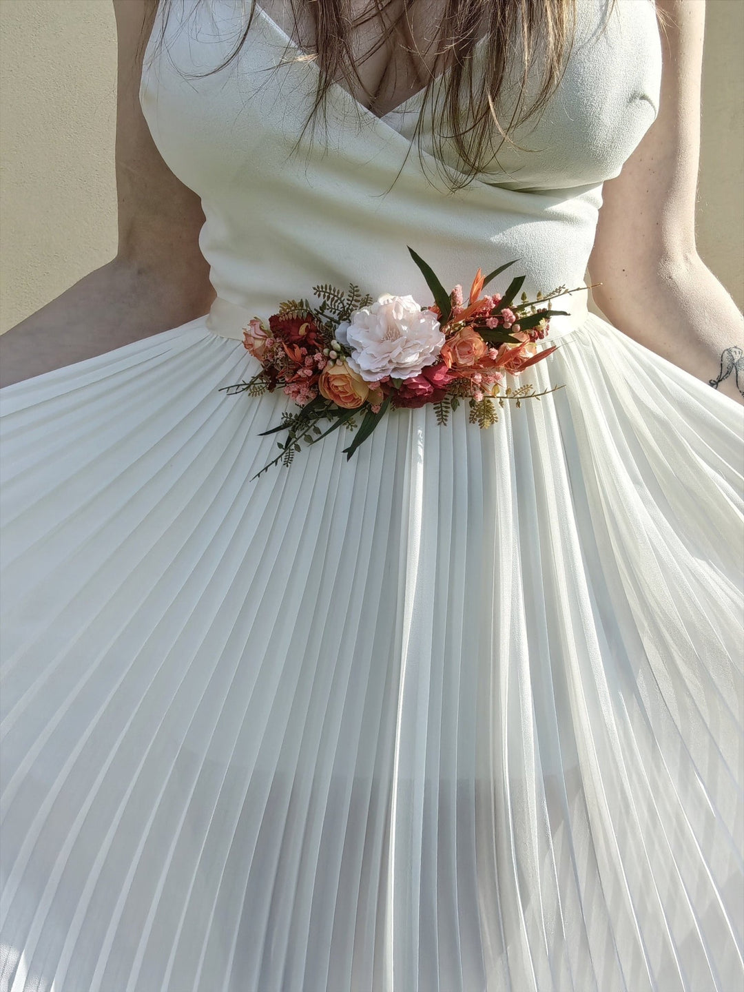 Orange Flower Bridal Belt: Boho Wedding Dress Accessory – handmade floral hair accessory by magaela