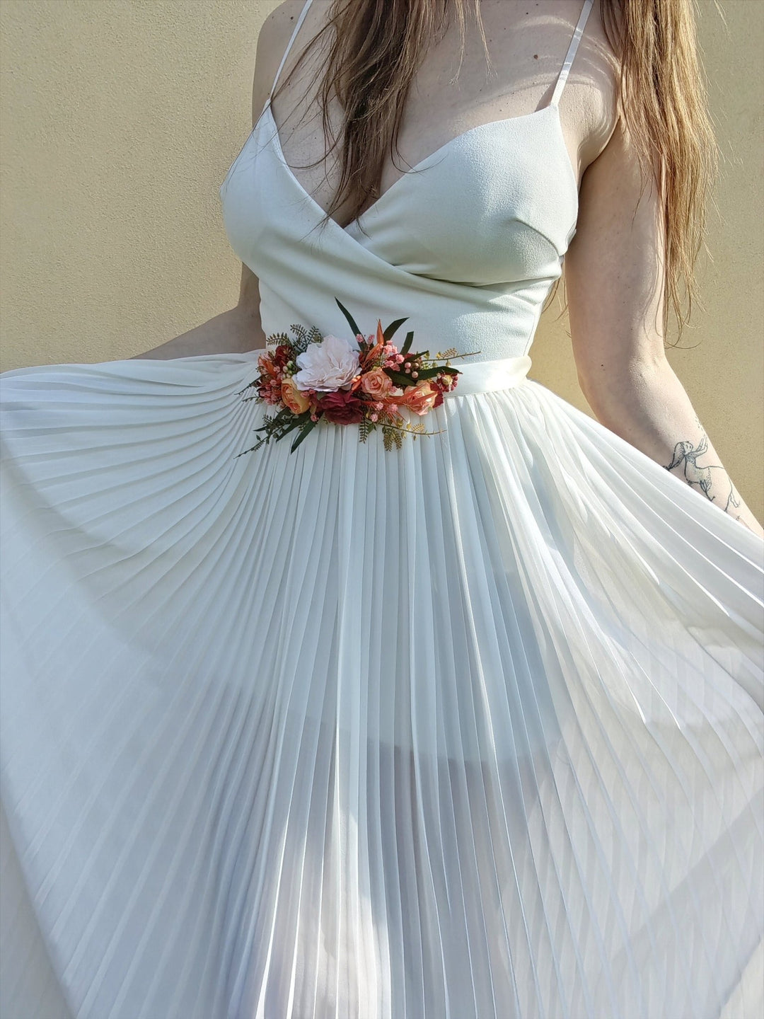 Orange Flower Bridal Belt: Boho Wedding Dress Accessory – handmade floral hair accessory by magaela