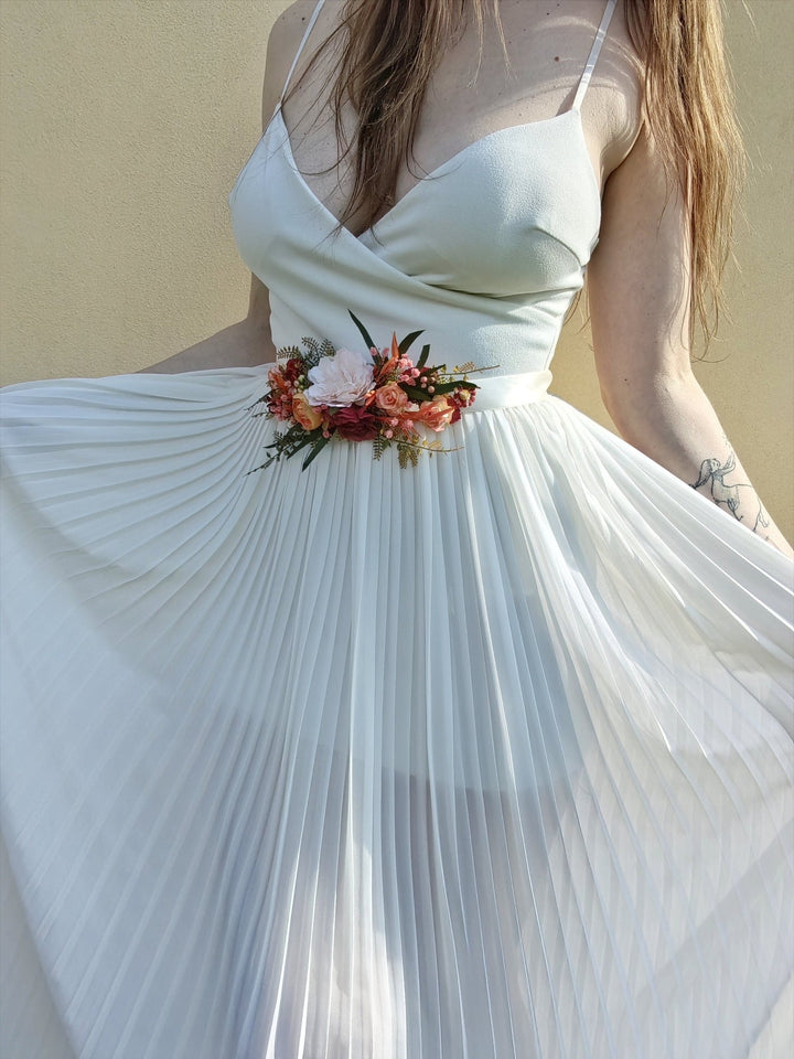 Orange Flower Bridal Belt: Boho Wedding Dress Accessory – handmade floral hair accessory by magaela