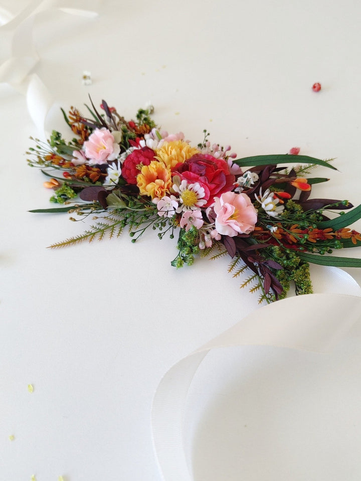 Handmade Summer Flower Bridal Belt: Colorful Wedding Sash – handmade floral hair accessory by magaela