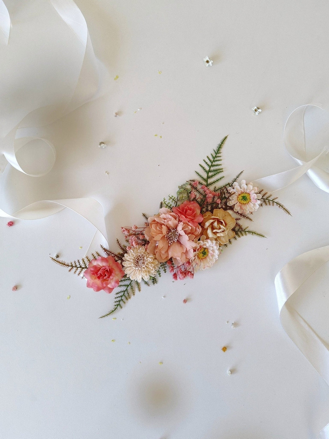 Blush Peach Flower Belt: Boho Bridal Wedding Dress Accessory – handmade floral hair accessory by magaela