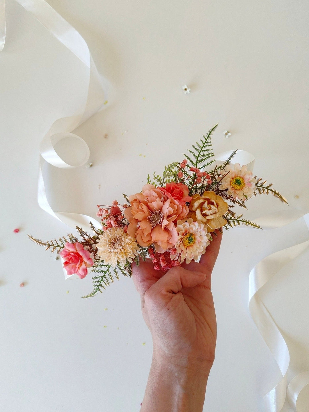 Blush Peach Flower Belt: Boho Bridal Wedding Dress Accessory – handmade floral hair accessory by magaela