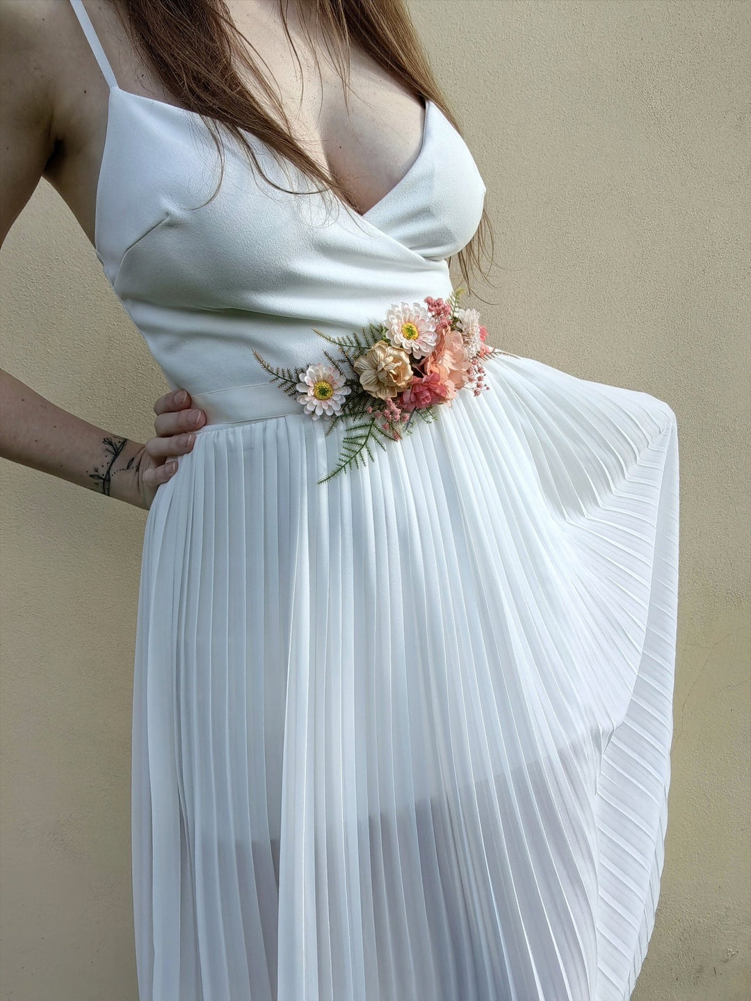 Blush Peach Flower Belt: Boho Bridal Wedding Dress Accessory – handmade floral hair accessory by magaela