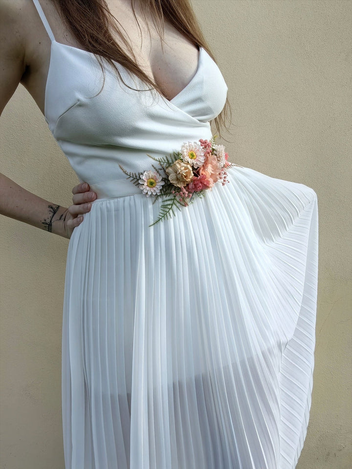 Blush Peach Flower Belt: Boho Bridal Wedding Dress Accessory – handmade floral hair accessory by magaela