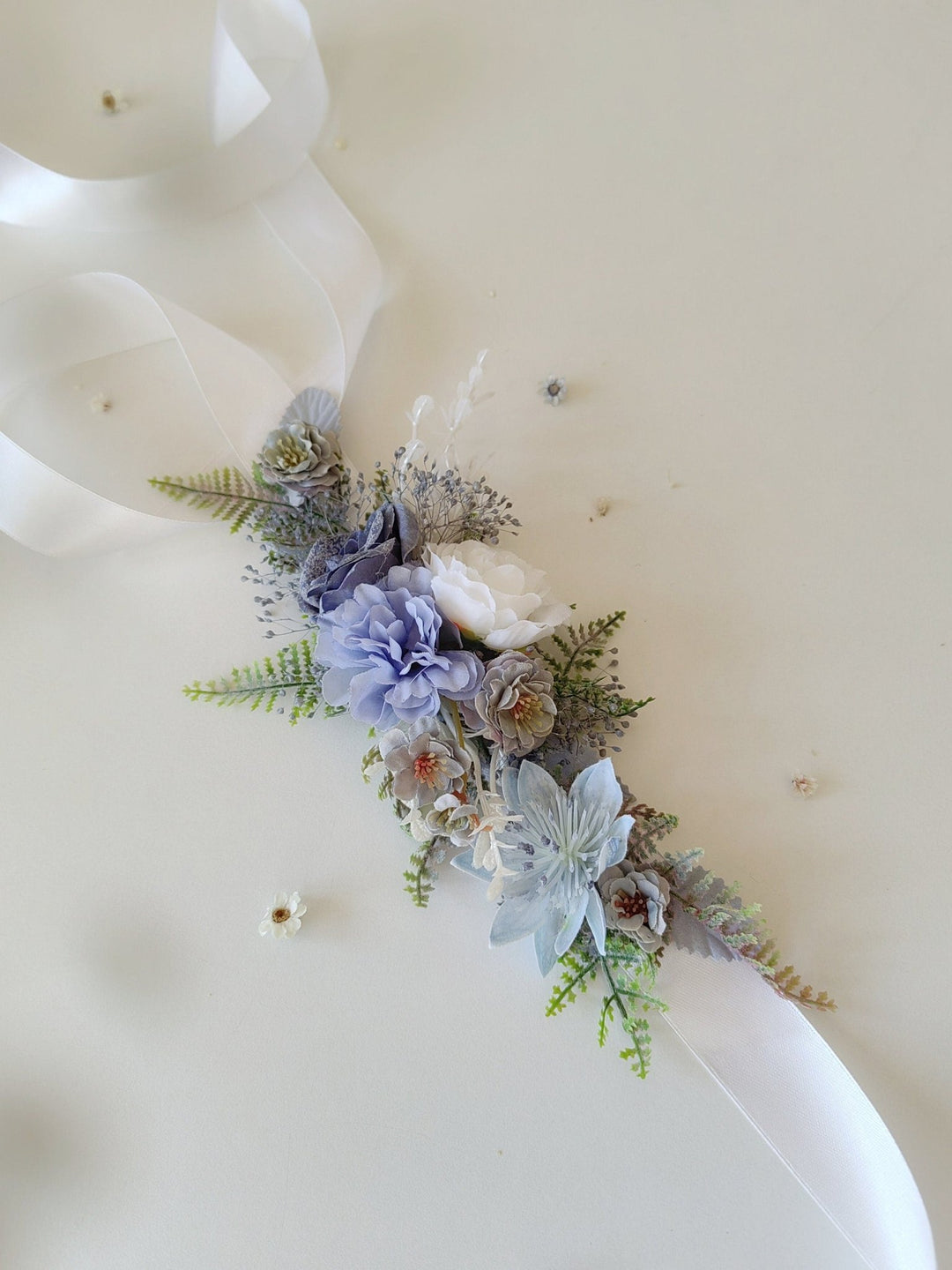 Blue Flower Bridal Belt: Romantic Rustic Wedding Dress Accessory – handmade floral hair accessory by magaela