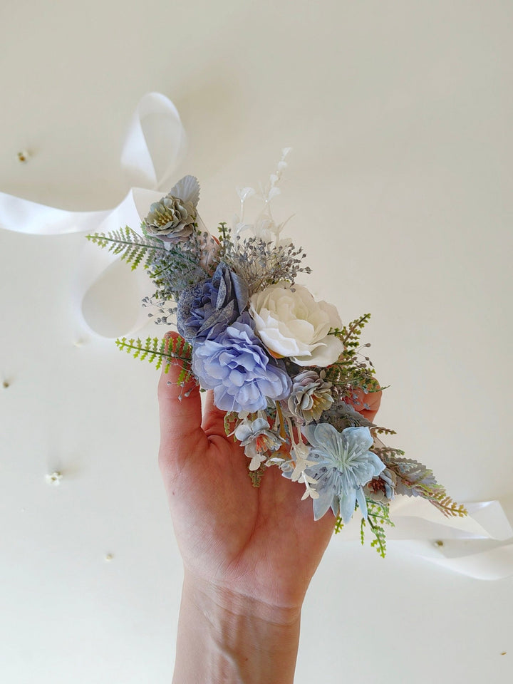 Blue Flower Bridal Belt: Romantic Rustic Wedding Dress Accessory – handmade floral hair accessory by magaela