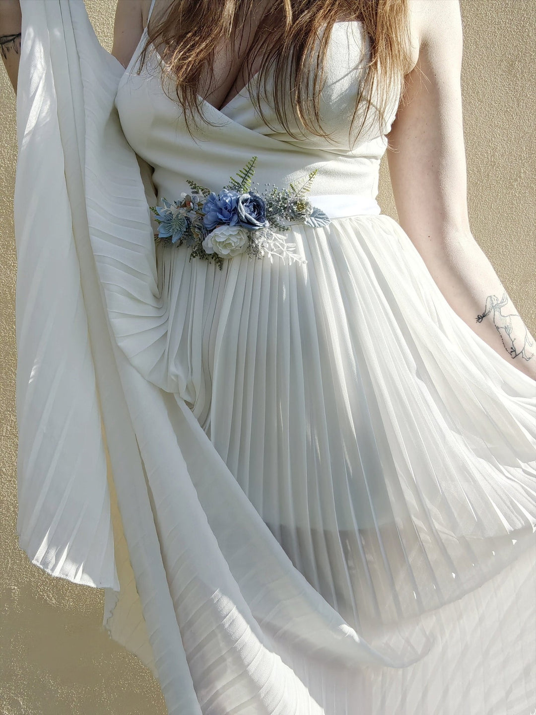 Blue Flower Bridal Belt: Romantic Rustic Wedding Dress Accessory – handmade floral hair accessory by magaela