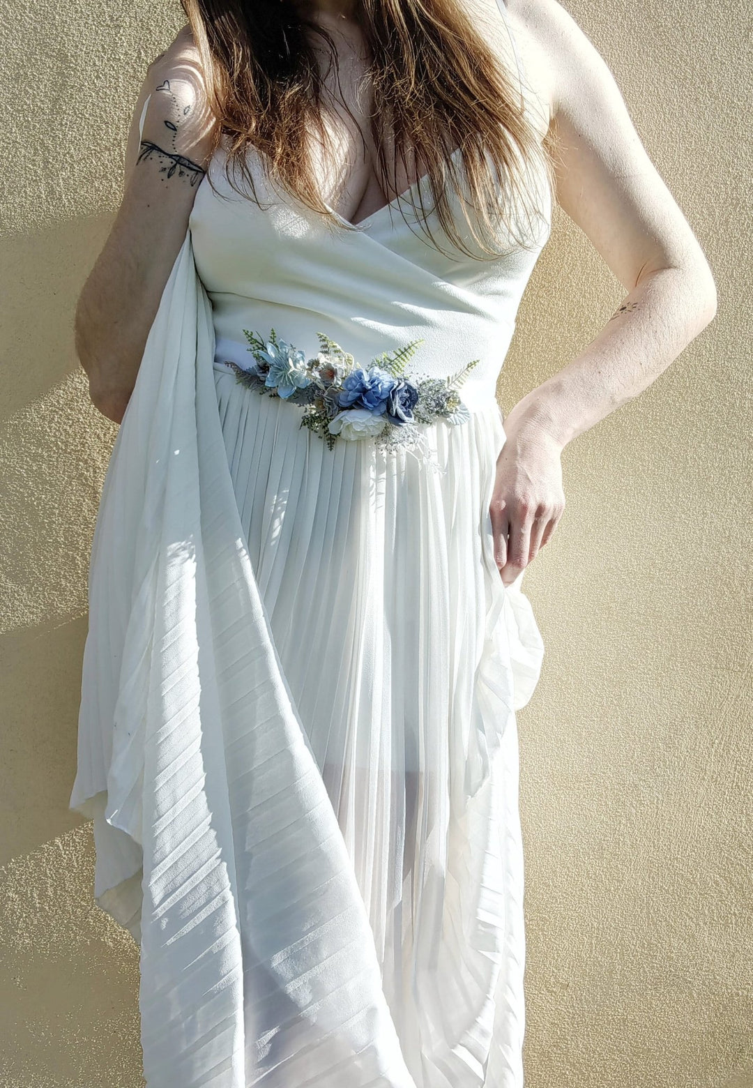 Blue Flower Bridal Belt: Romantic Rustic Wedding Dress Accessory – handmade floral hair accessory by magaela